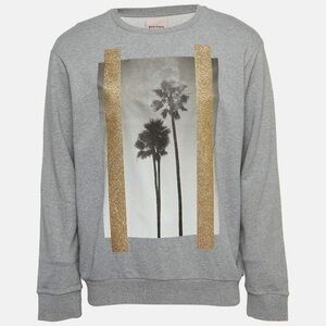 Palm Angels Grey Palm Trees Glitter Print Cotton Knit Sweatshirt N277-13